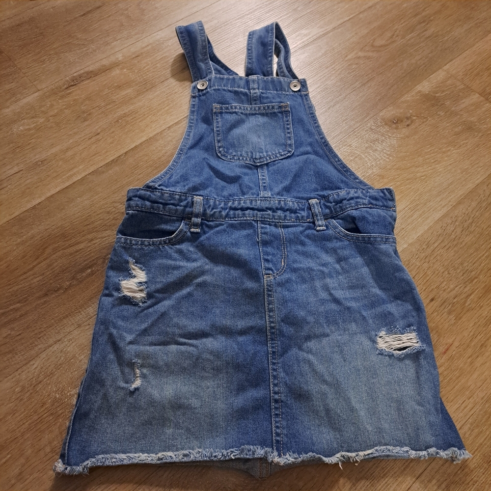 The Children's Place Blue Denim Dress Pockets Kids Overalls Size 8
